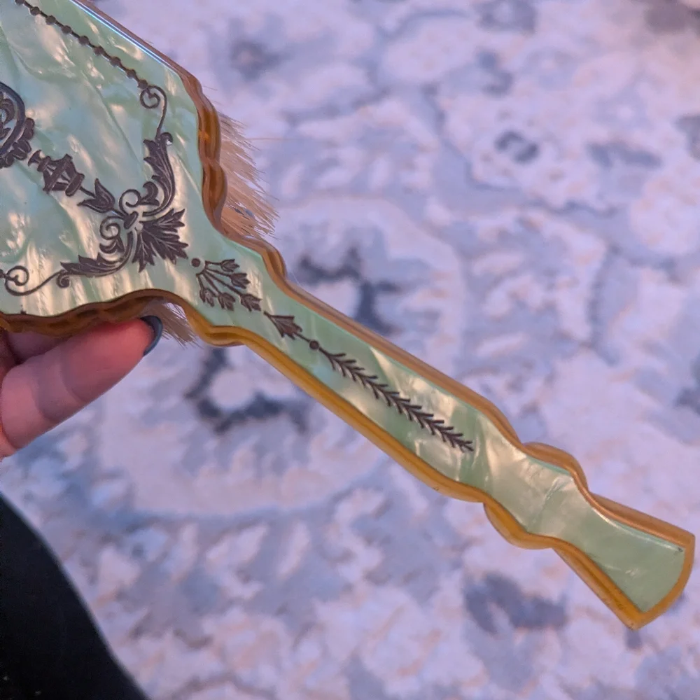 Vintage Green Marble MCM Lucite Vanity Hair Brush
